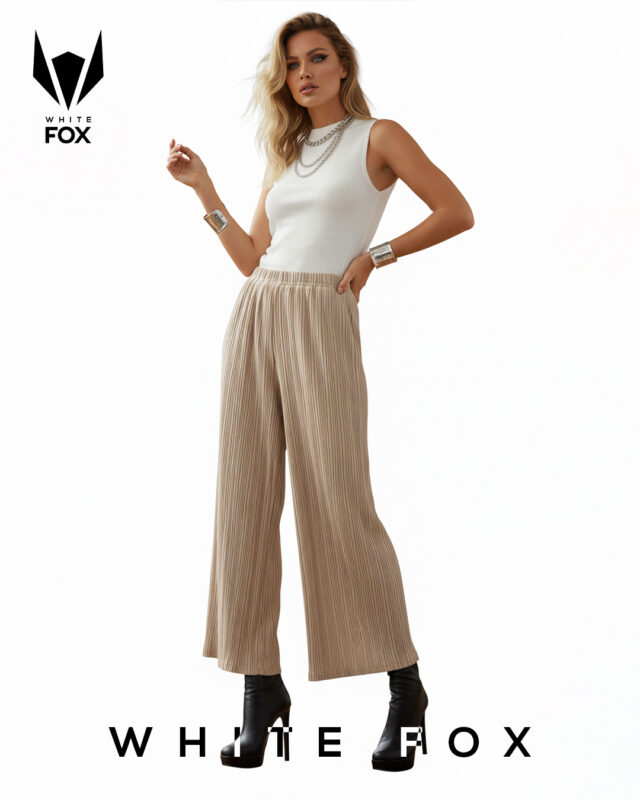 شلوار پلیسه زنانه کرمی