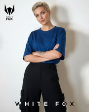 تیشرت باکسی کوتاه زنانه آبی پنبه سوپر