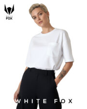 تیشرت باکسی کوتاه زنانه سفید پنبه سوپر