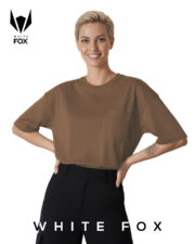 تیشرت باکسی کوتاه زنانه قهوه‌ای پنبه سوپر