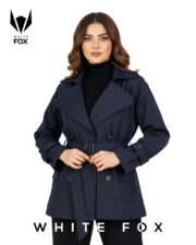 ترنچ کت کوتاه زنانه آبی نفتی